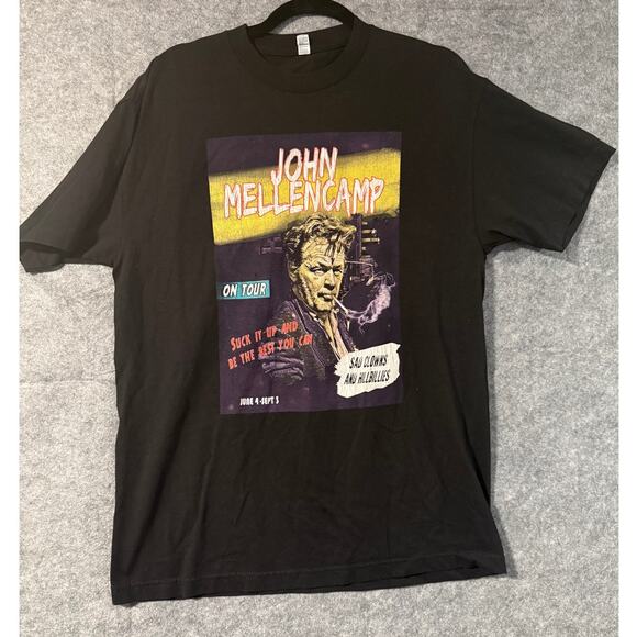 John Mellencamp Vintage Black Concert Tour Clowns & Hillbillies Size L - Picture 1 of 5
